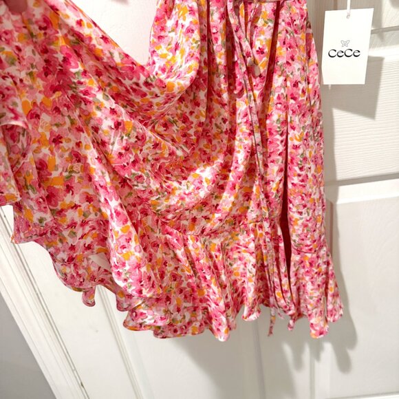 NWT CeCe Spring Breakers Pink Floral Flutter Sleeve Skater Tie Waist Dress XL - Picture 10 of 16